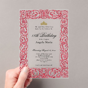 Invitations En Acrylique Début de 18 ans élégant rouge