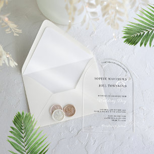 Invitations En Acrylique Décontracté moderne grand écran noir Mariage blanc