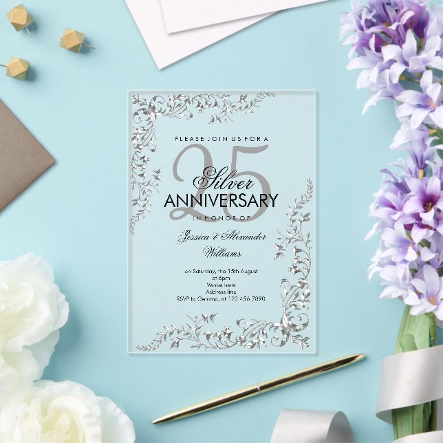 Invitations En Acrylique Décoration d'argent 25e anniversaire Mariage (Insitu (Mariage))