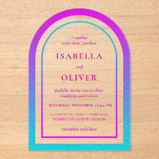 Invitations En Acrylique Dégradé cyan et magenta élégant de mariage