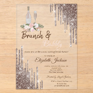 Invitations En Acrylique Déjeuner chic avec des coulures en or rose et bull