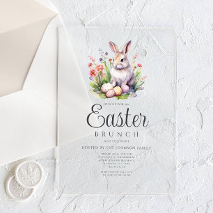 Invitations En Acrylique Déjeuner de Pâques avec un Lapin Mignon et Chasse