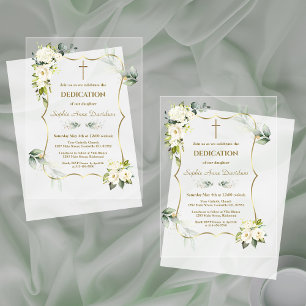Invitations En Acrylique Délicat Verdure Aérée Fleurs blanches Dédication