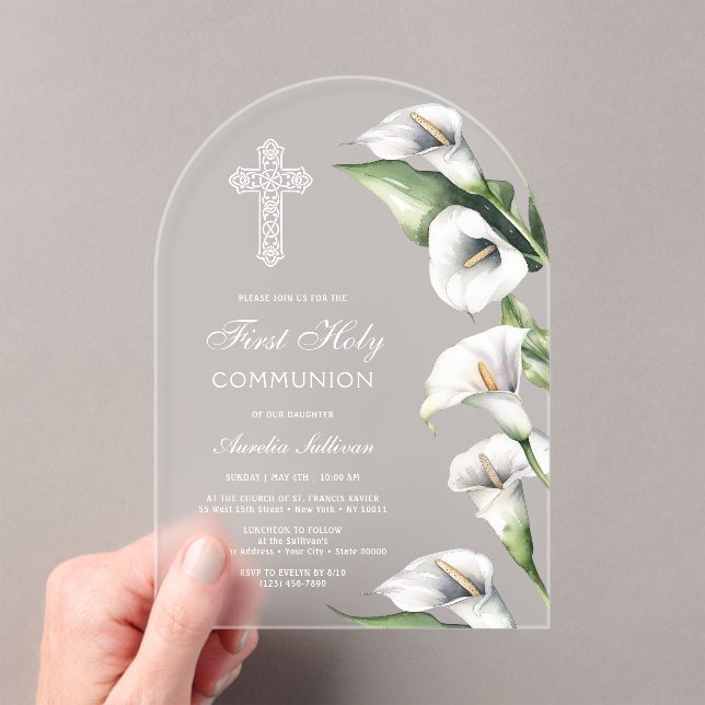 Invitations En Acrylique Delicates Lys Callas Arc Première Communion (In situ (ordinateur de poche))