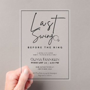 Invitations En Acrylique Dernière balançoire moderne avant la douche nuptia
