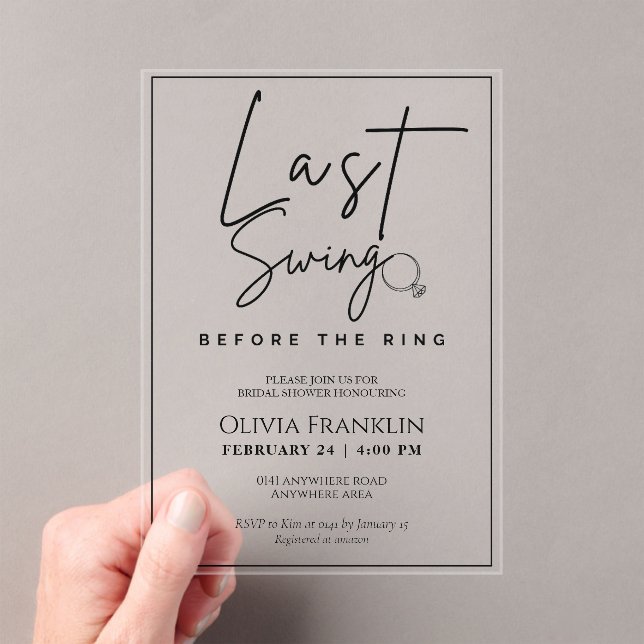 Invitations En Acrylique Dernière balançoire moderne avant la douche nuptia (In situ (ordinateur de poche))