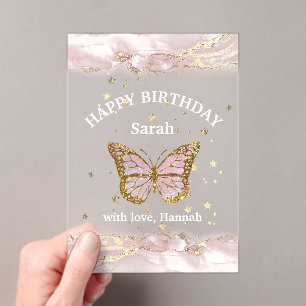 Invitations En Acrylique design papillon Joyeux anniversaire