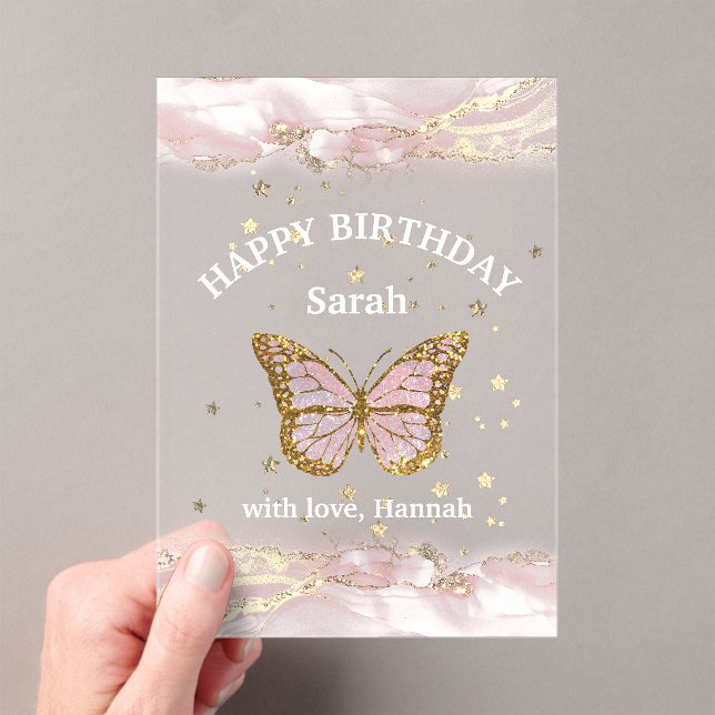 Invitations En Acrylique design papillon Joyeux anniversaire (In situ (ordinateur de poche))