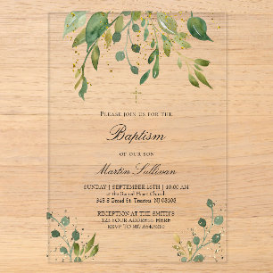 Invitations En Acrylique design verdoyant   Baptême