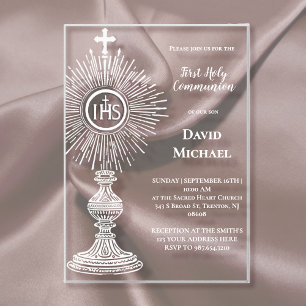 Invitations En Acrylique dessin de monstrance blanche   Première communion