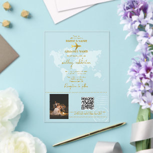 Invitations En Acrylique Destination Mariage Monde Passport Or Clear