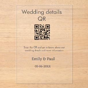 Invitations En Acrylique Détails mariage Web scan QR ajouter nom couple