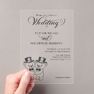Invitations En Acrylique Deux chambres d'ours en peluche dans le Mariage de