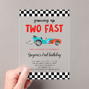 Invitations En Acrylique Deux Fast Race Car Boy Fête d'Anniversaire