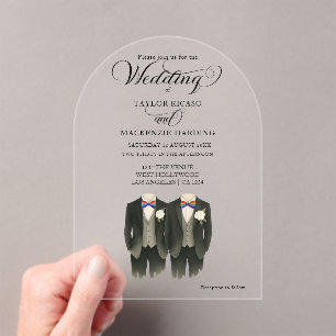 Invitations En Acrylique Deux mariés en Rainbow Cravate photo Mariage gay
