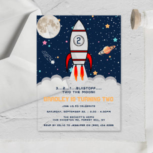 Invitations En Acrylique Deux pour le vaisseau spatial de la Lune 2e annive