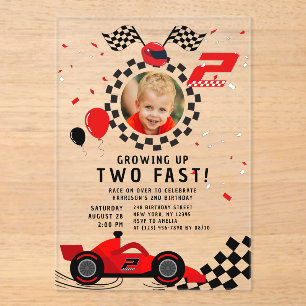 Invitations En Acrylique Deux Rapides 2e Anniversaire Enfants Cute Red Raci