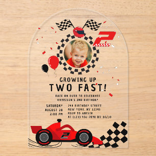 Invitations En Acrylique Deux Rapides 2e Anniversaire Enfants Cute Red Raci