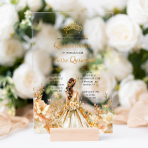 Invitations En Acrylique Diadème de princesse florale radiante en or pour Q