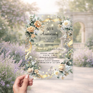Invitations En Acrylique diamants pour 60e anniversaire de mariage florales