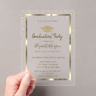 Invitations En Acrylique Diamètre Gold Graduation Cap Marine Blue Graduatio