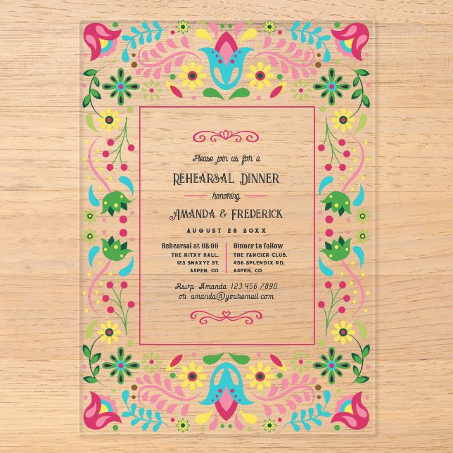 Invitations En Acrylique Dîner de répétition d'art populaire mexicain Fiest (Recto)