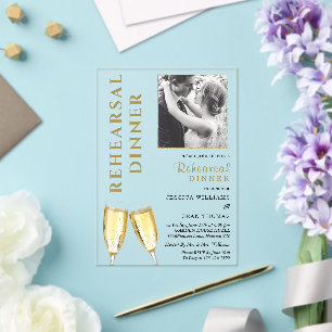 Invitations En Acrylique Dîner de répétition de champagne photo élégant