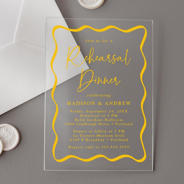 Invitations En Acrylique Dîner de répétition de trame jaune moderne (Créateur téléchargé)