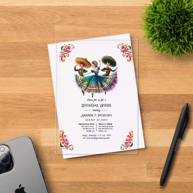 Invitations En Acrylique Dîner de répétition Fiesta Folklorico Mexicaine (Insitu (Carte d'invitation))