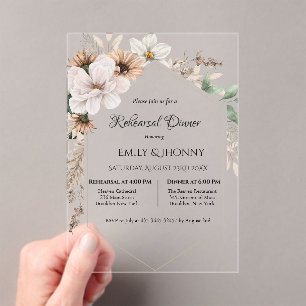 Invitations En Acrylique Dîner de répétition floral bohème rustique
