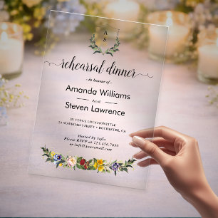 Invitations En Acrylique Dîner de répétition floral vintage fantaisiste chi