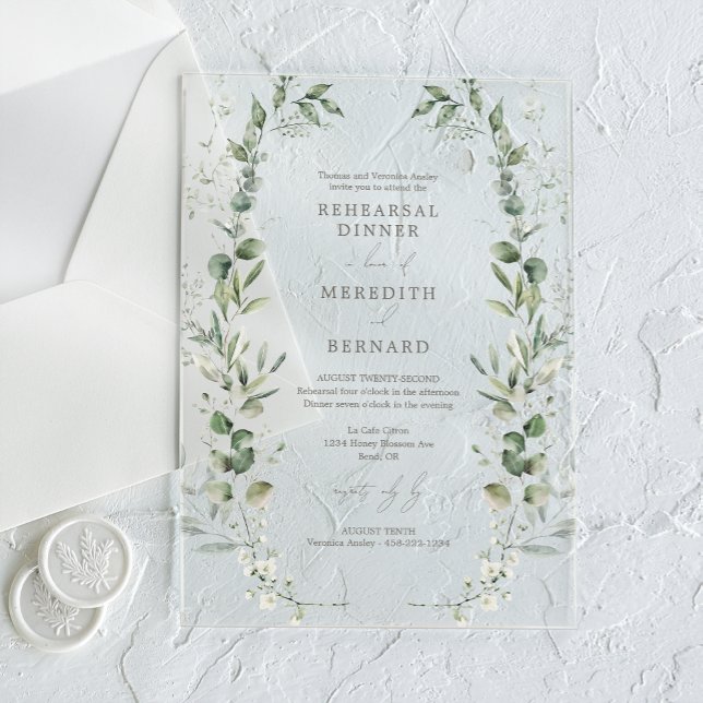 Invitations En Acrylique Dîner de répétition Mariage botanique élégant (Créateur téléchargé)