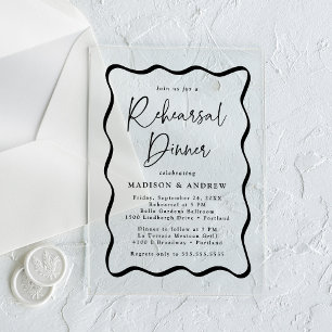 Invitations En Acrylique Dîner de répétition moderne Black Wavy Frame