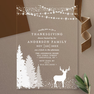Invitations En Acrylique Dîner de Thanksgiving Rustique en Forêt avec Cerf
