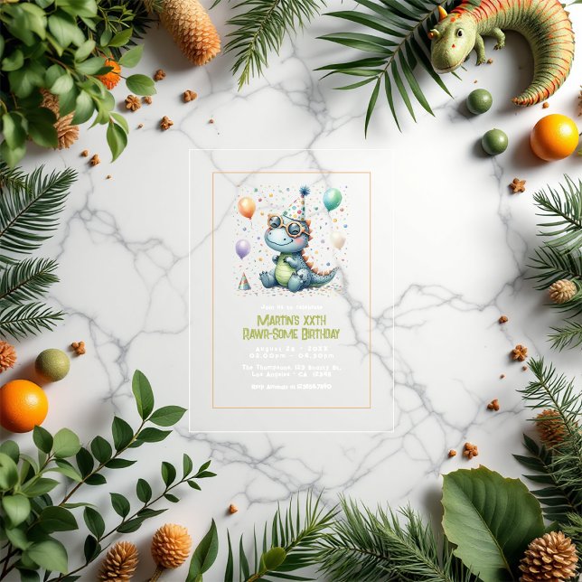 Invitations En Acrylique Dinosaure Trois Rex moderne fête d'anniversaire (Modern Three-Rex Dinosaur Birthday Party Acrylic Invitation)