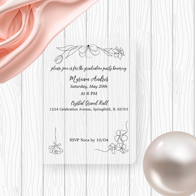 Invitations En Acrylique Diplôme de cadre floral noir délicat (Créateur téléchargé)