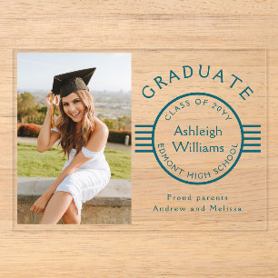 Invitations En Acrylique Diplômé en photo moderne Turquoise Stripes Graduat