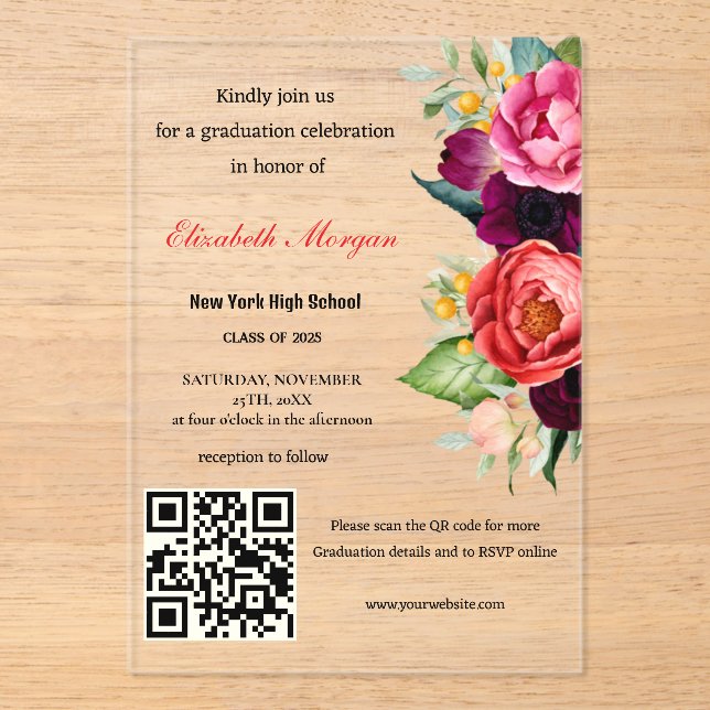 Invitations En Acrylique Diplôme moderne de code QR 2025 (Recto)