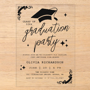 Invitations En Acrylique Diplôme Personnalisé Écriture Élégante Étoiles & C