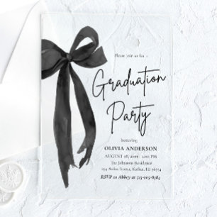 Invitations En Acrylique Diplôme Ruban Noir Élégant Moderne Tendance