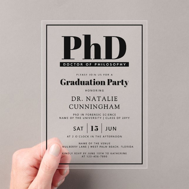 Invitations En Acrylique Doctorat Doctorat en Philosophie Doctorat (In situ (ordinateur de poche))