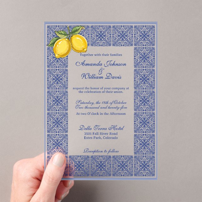 Invitations En Acrylique Dolce Vita - Mariage de carreaux et citrons italie (In situ (ordinateur de poche))