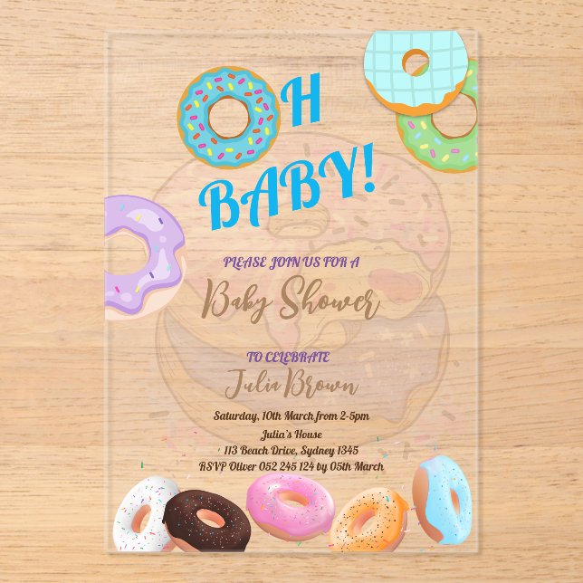 Invitations En Acrylique Donut Baby shower garçon (Recto)