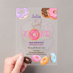 Invitations En Acrylique Donut fille de 4ème anniversaire