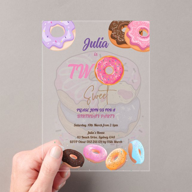 Invitations En Acrylique Donut rose 2e anniversaire (In situ (ordinateur de poche))