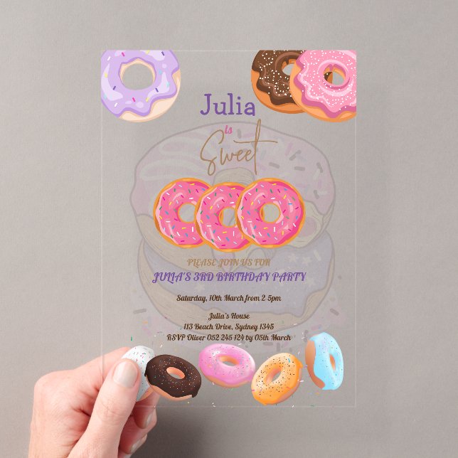 Invitations En Acrylique Donut rose de 3e anniversaire (In situ (ordinateur de poche))