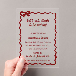 Invitations En Acrylique Doodé à la main rouge Bow fête de Noël