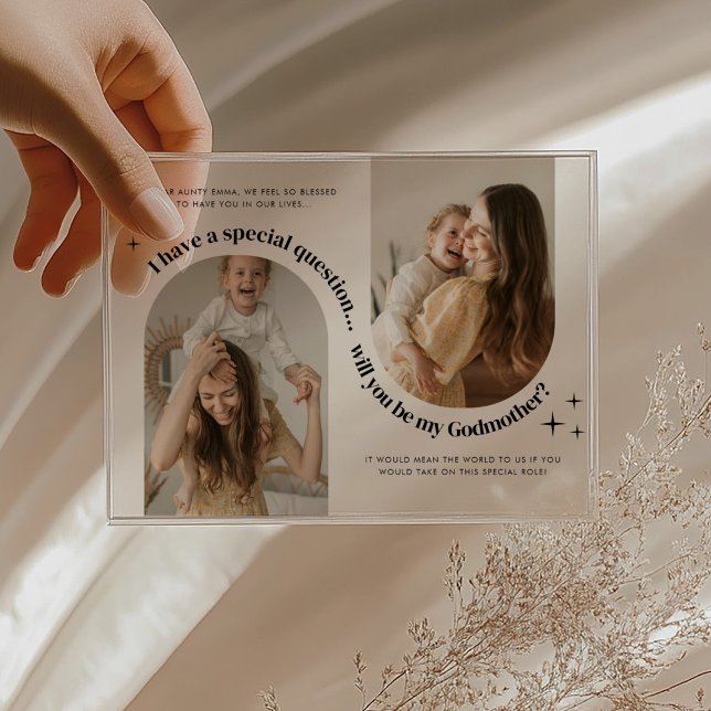 Invitations En Acrylique Double Arch Photo Godmother Proposal (Zazzle Double Arch Photo Godmother Proposal Acrylic Invitations)