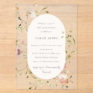 Invitations En Acrylique Douce Baby Shower Florale Aquarelle au Champ de Ro