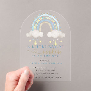 Invitations En Acrylique Douce Fête Baby Shower Garçon Arc-en-Ciel Bohème B